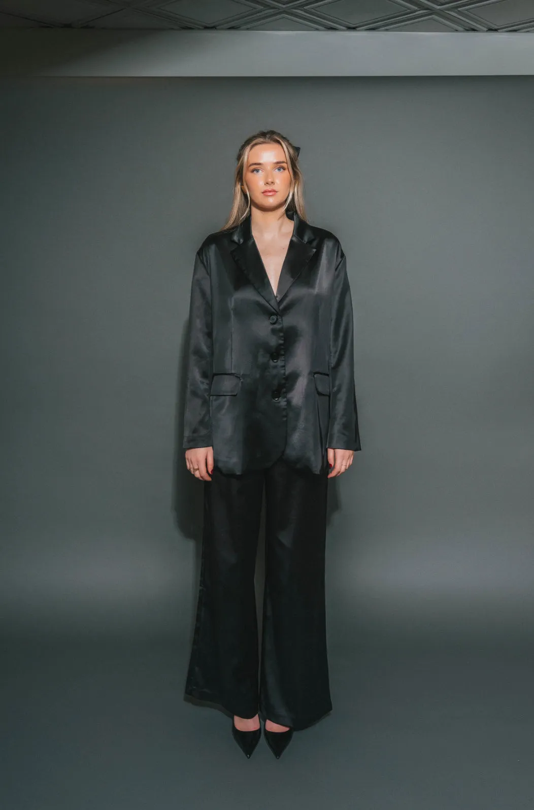 Satin Oversized Blazer | Black