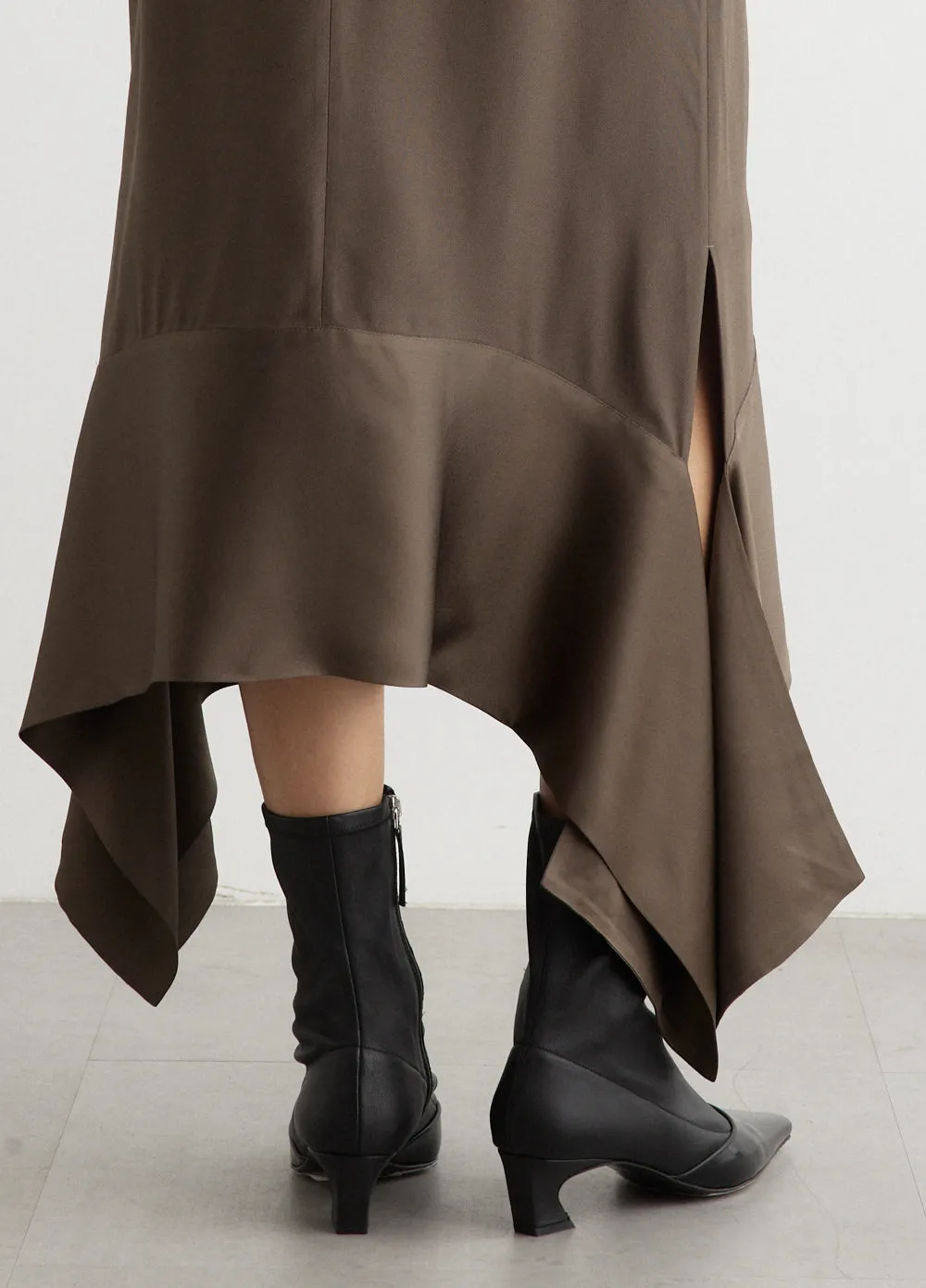 Satin-Sash Crepe Skirt