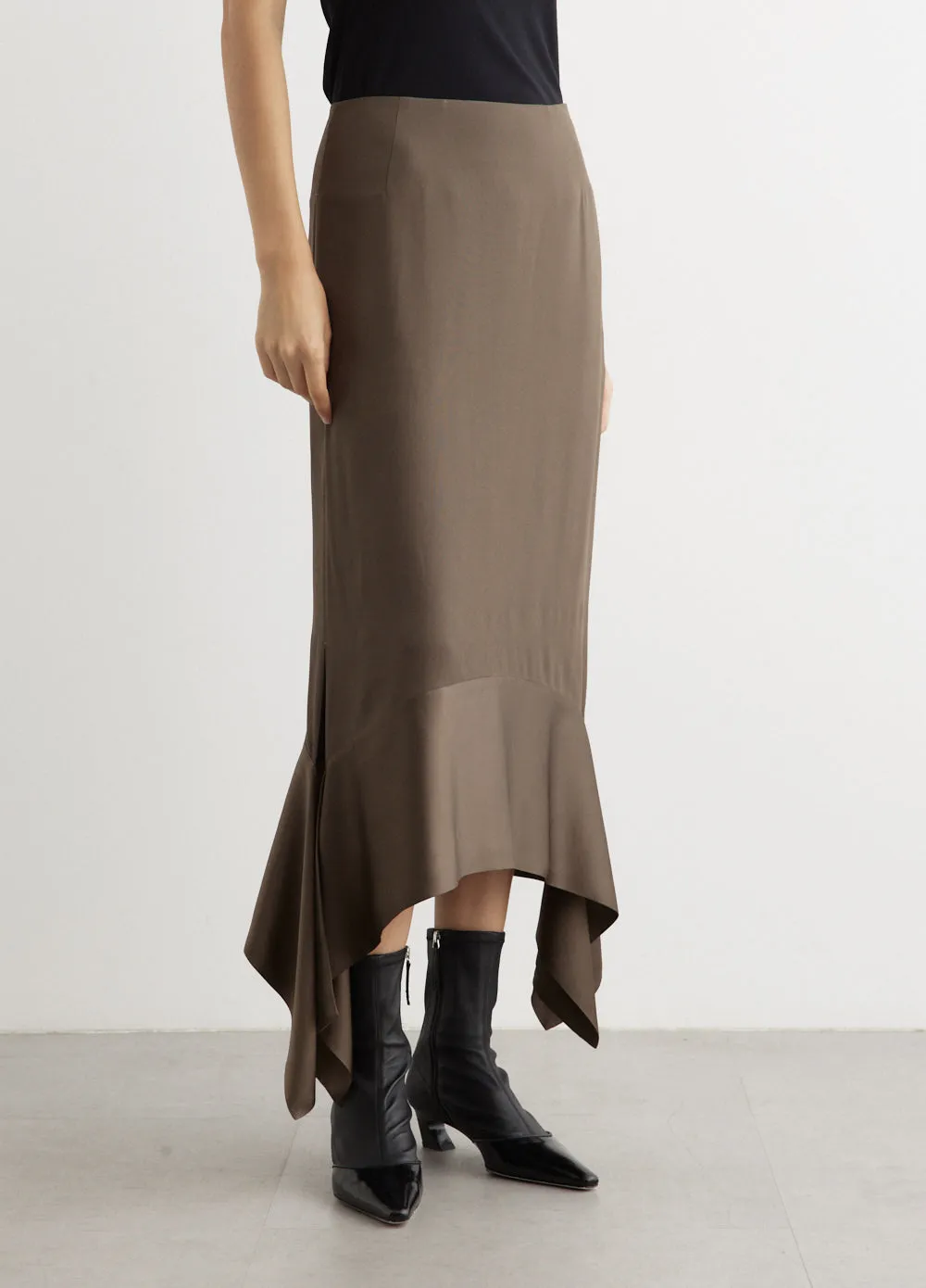 Satin-Sash Crepe Skirt