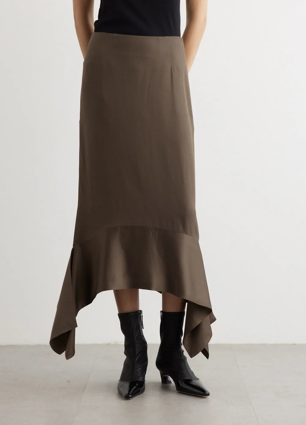 Satin-Sash Crepe Skirt
