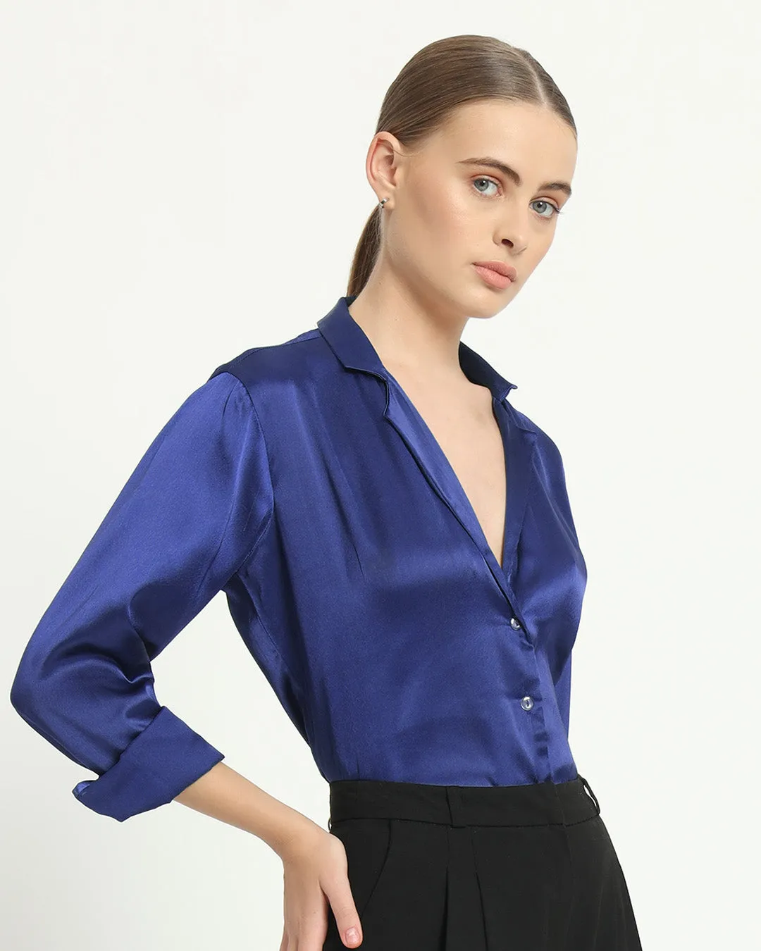 Satin Tailored Collar Lapis Purple Shirt