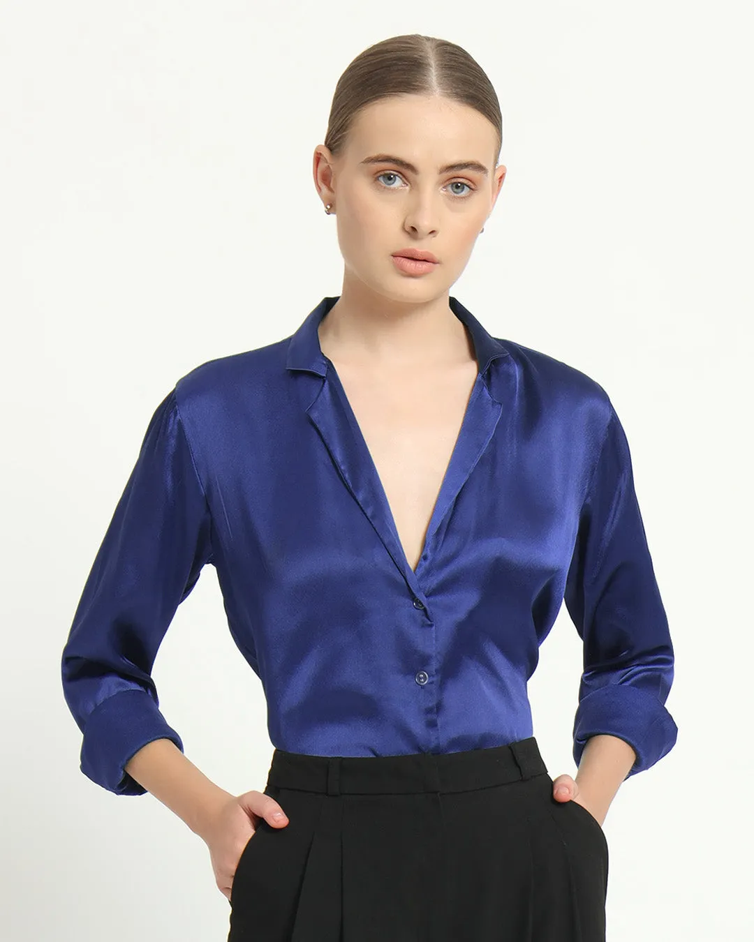 Satin Tailored Collar Lapis Purple Shirt