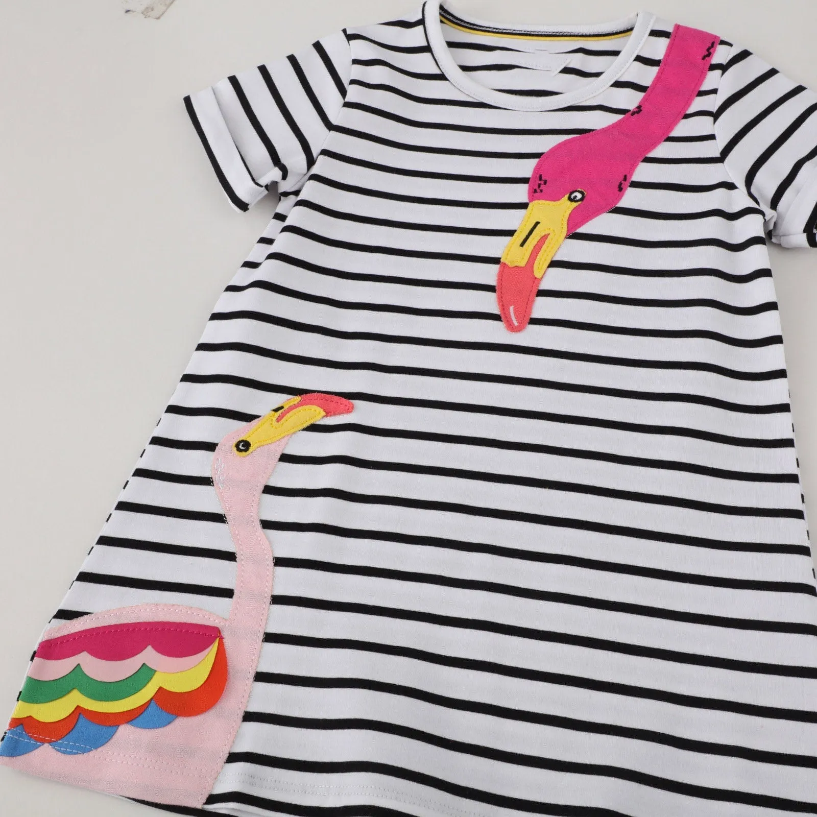 Short Sleeve Beautiful Flamingos Striped Dress Girls Dress | Toddler Kid Baby Girl Dress Gift Princess Girl Summer Dresses Cloths 2-8 Years