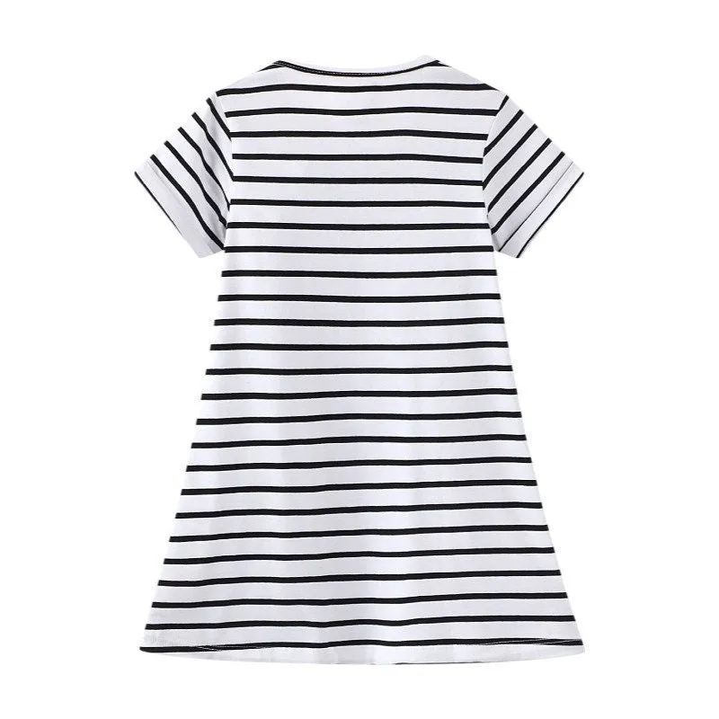 Short Sleeve Beautiful Flamingos Striped Dress Girls Dress | Toddler Kid Baby Girl Dress Gift Princess Girl Summer Dresses Cloths 2-8 Years