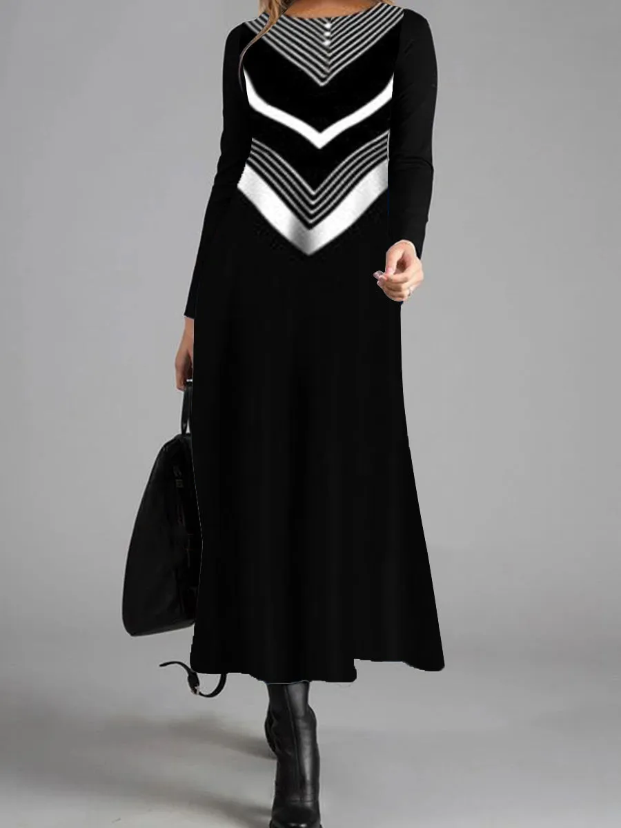 Simple and Elegant Striped Round Neck Slim Dress