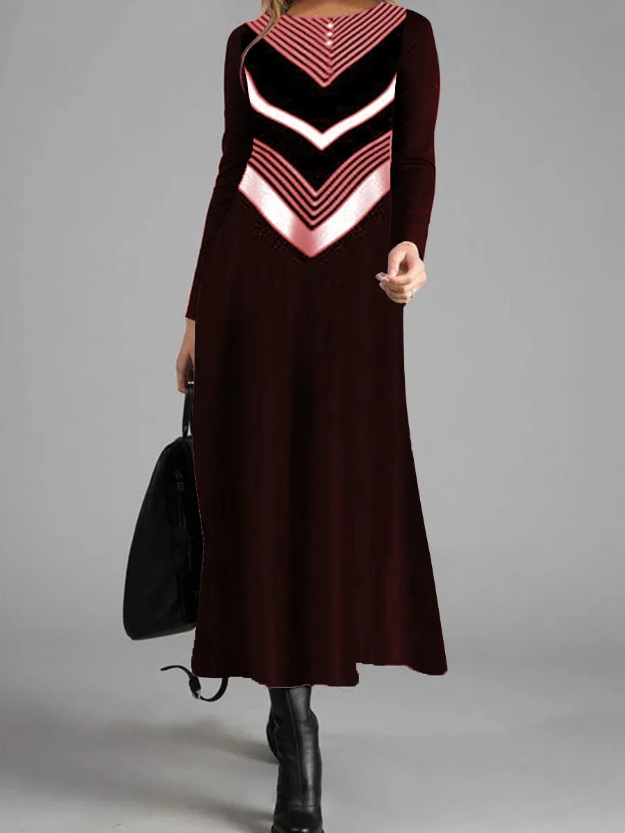 Simple and Elegant Striped Round Neck Slim Dress
