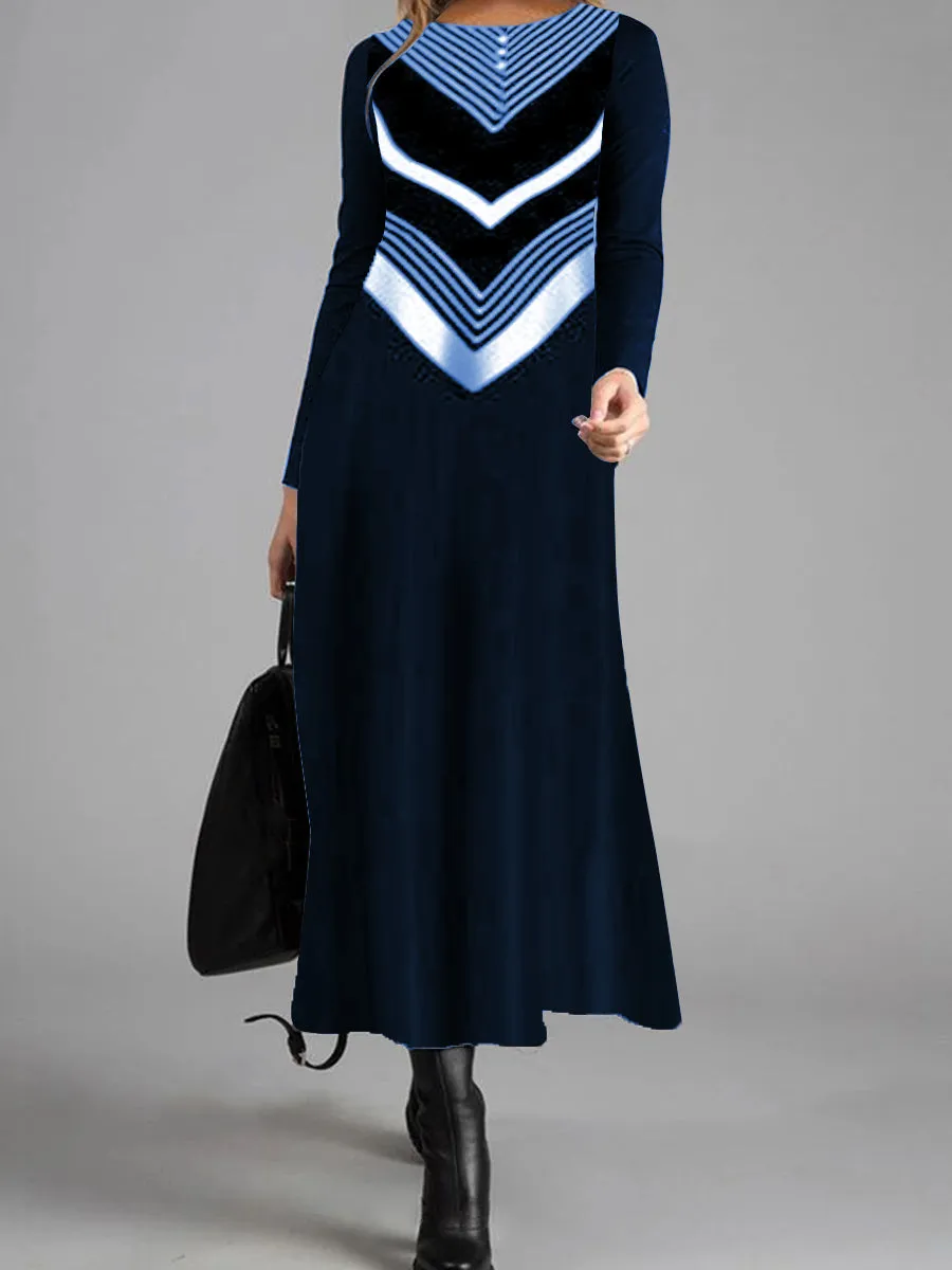 Simple and Elegant Striped Round Neck Slim Dress