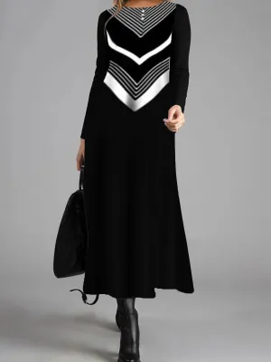 Simple and Elegant Striped Round Neck Slim Dress