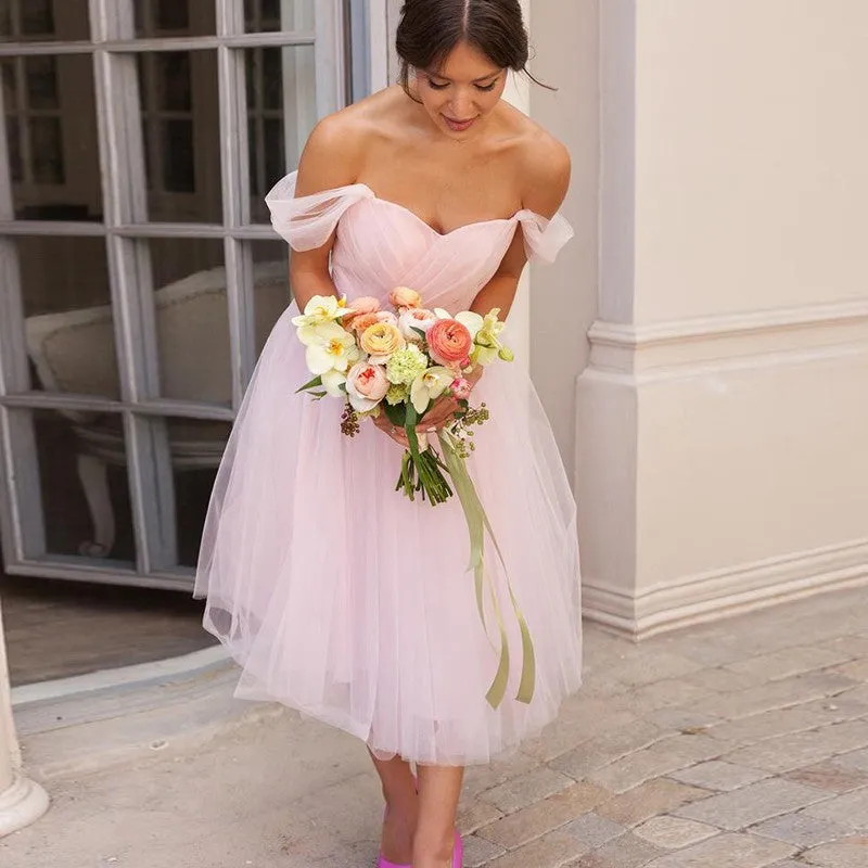 Simple Elegant A-line Off The Shoulder Pink Homecoming Dress Party Dress
