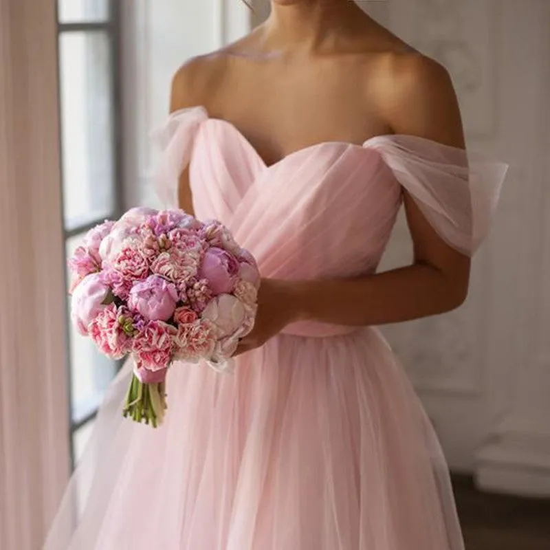 Simple Elegant A-line Off The Shoulder Pink Homecoming Dress Party Dress