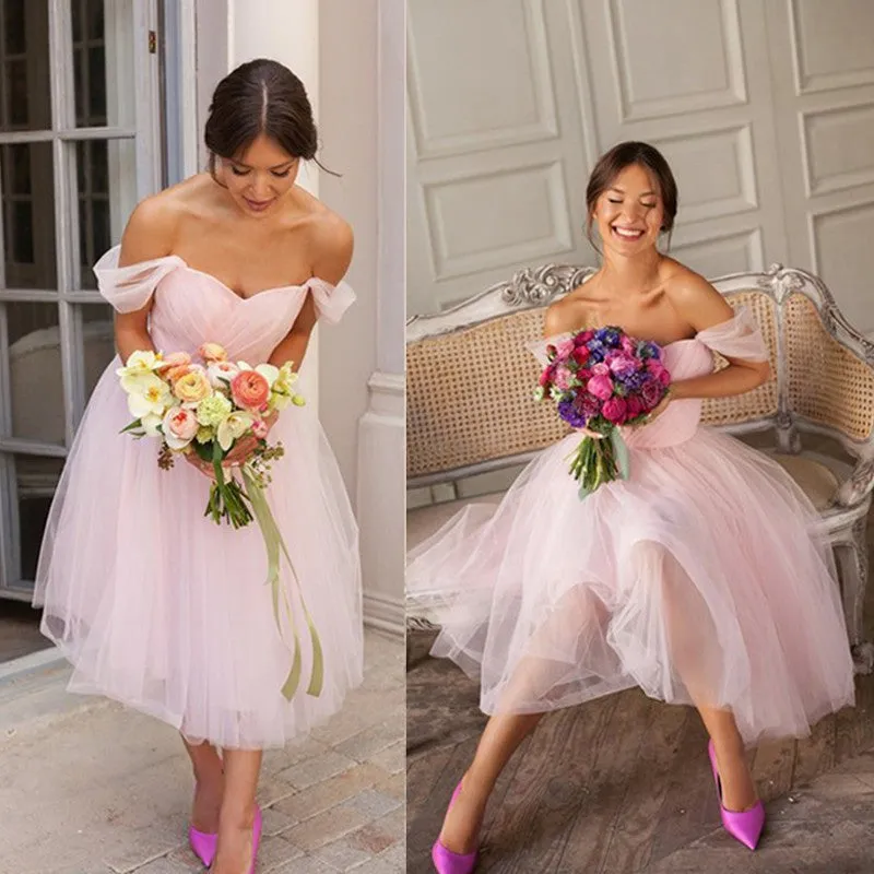Simple Elegant A-line Off The Shoulder Pink Homecoming Dress Party Dress