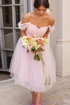 Simple Elegant A-line Off The Shoulder Pink Homecoming Dress Party Dress