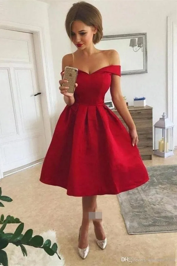 Simple Elegant Off The Shoulder Red Homecoming Dresses Party Dresses