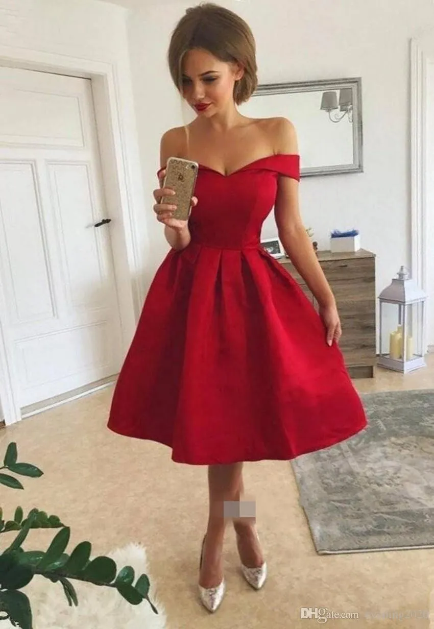 Simple Elegant Off The Shoulder Red Homecoming Dresses Party Dresses