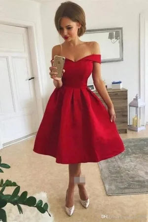 Simple Elegant Off The Shoulder Red Homecoming Dresses Party Dresses