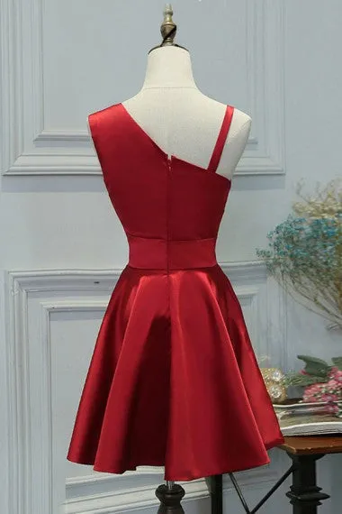 Simple Elegant Red Short Satin Homecoming Dress