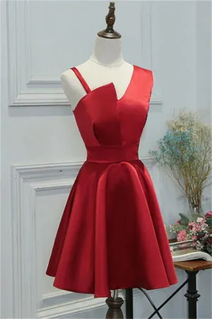 Simple Elegant Red Short Satin Homecoming Dress