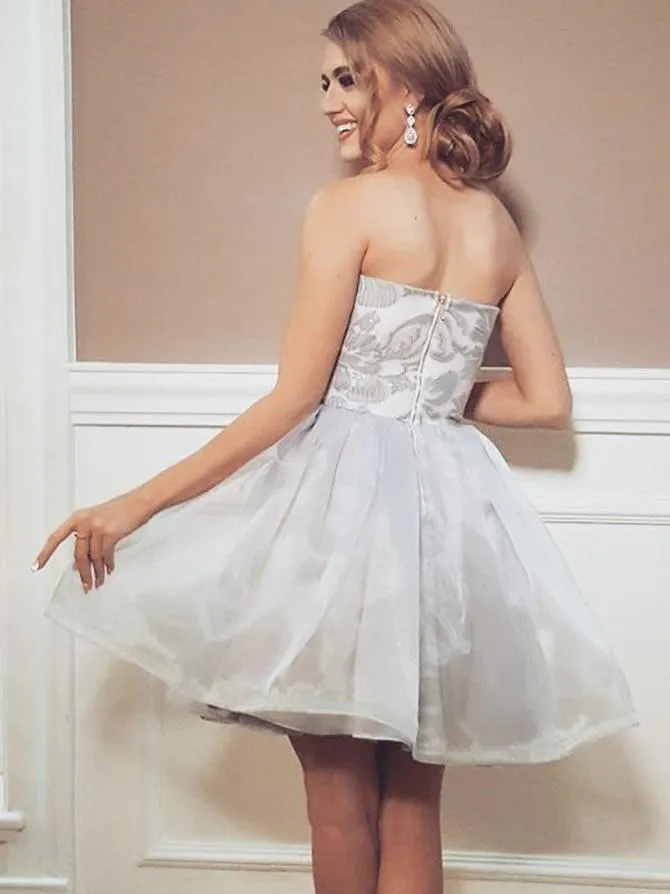 Simple Elegant Strapless Short Lace Homecoming Dress Party Dress