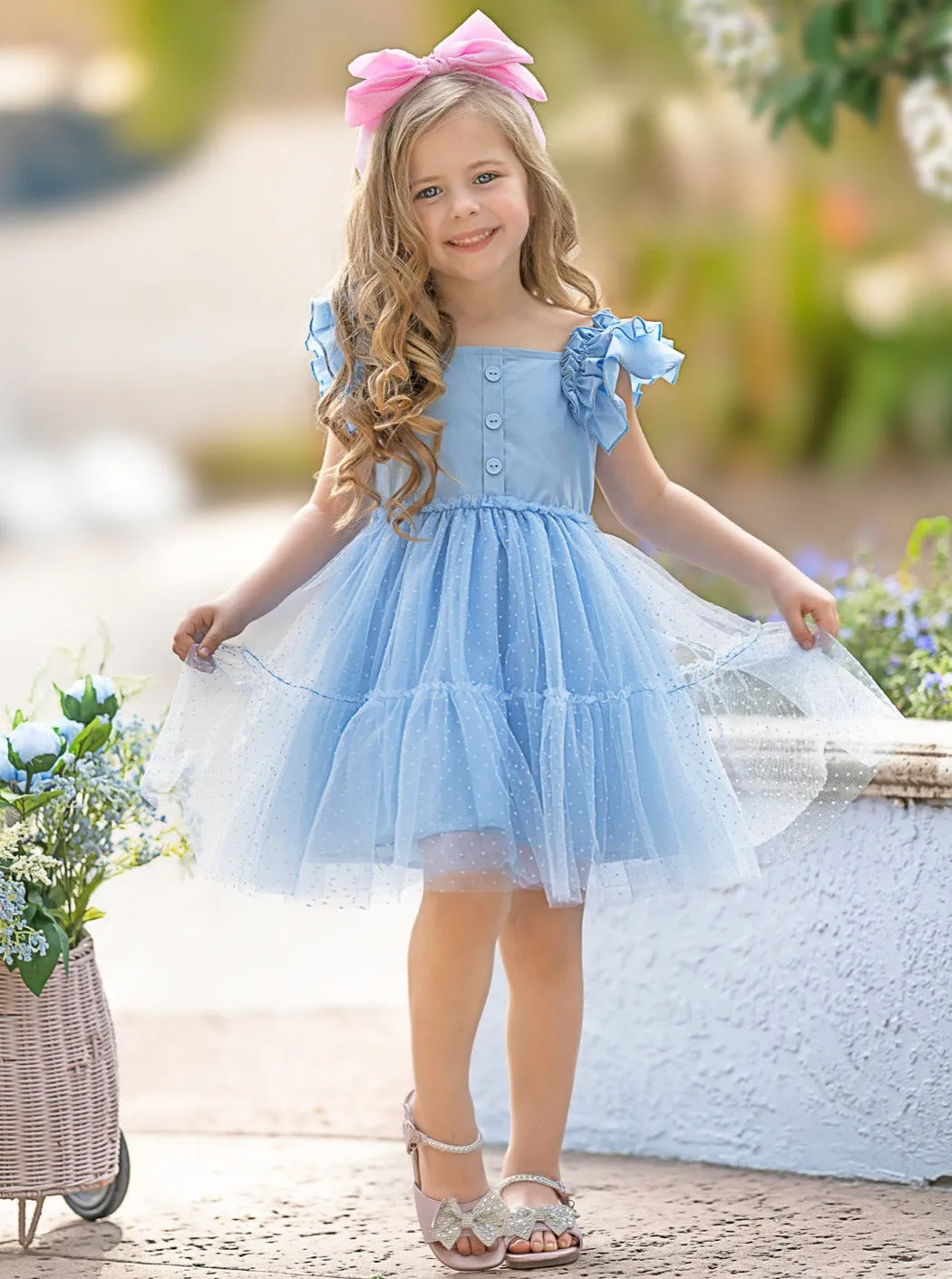 Summertime Sky Blue Ruffle Sleeve Tutu Dress
