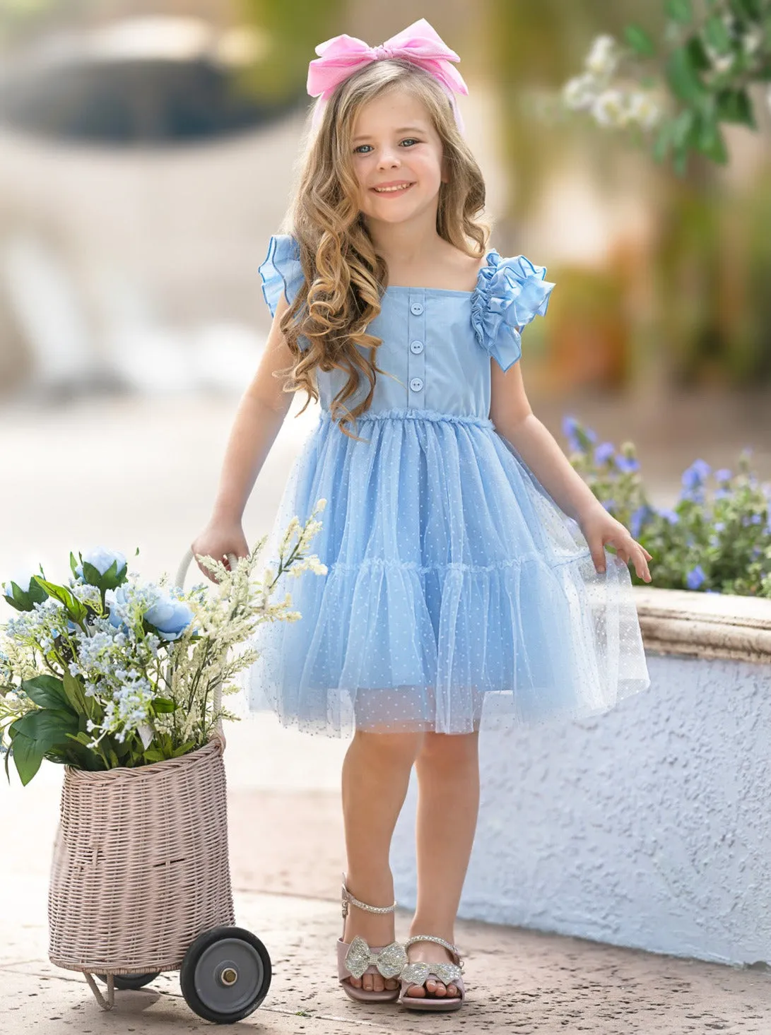 Summertime Sky Blue Ruffle Sleeve Tutu Dress