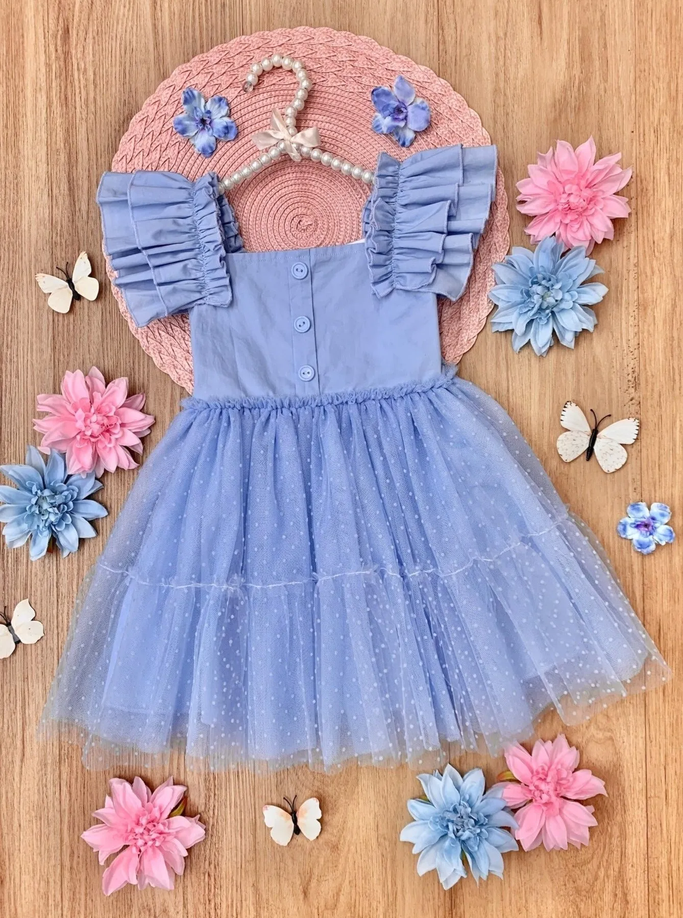 Summertime Sky Blue Ruffle Sleeve Tutu Dress