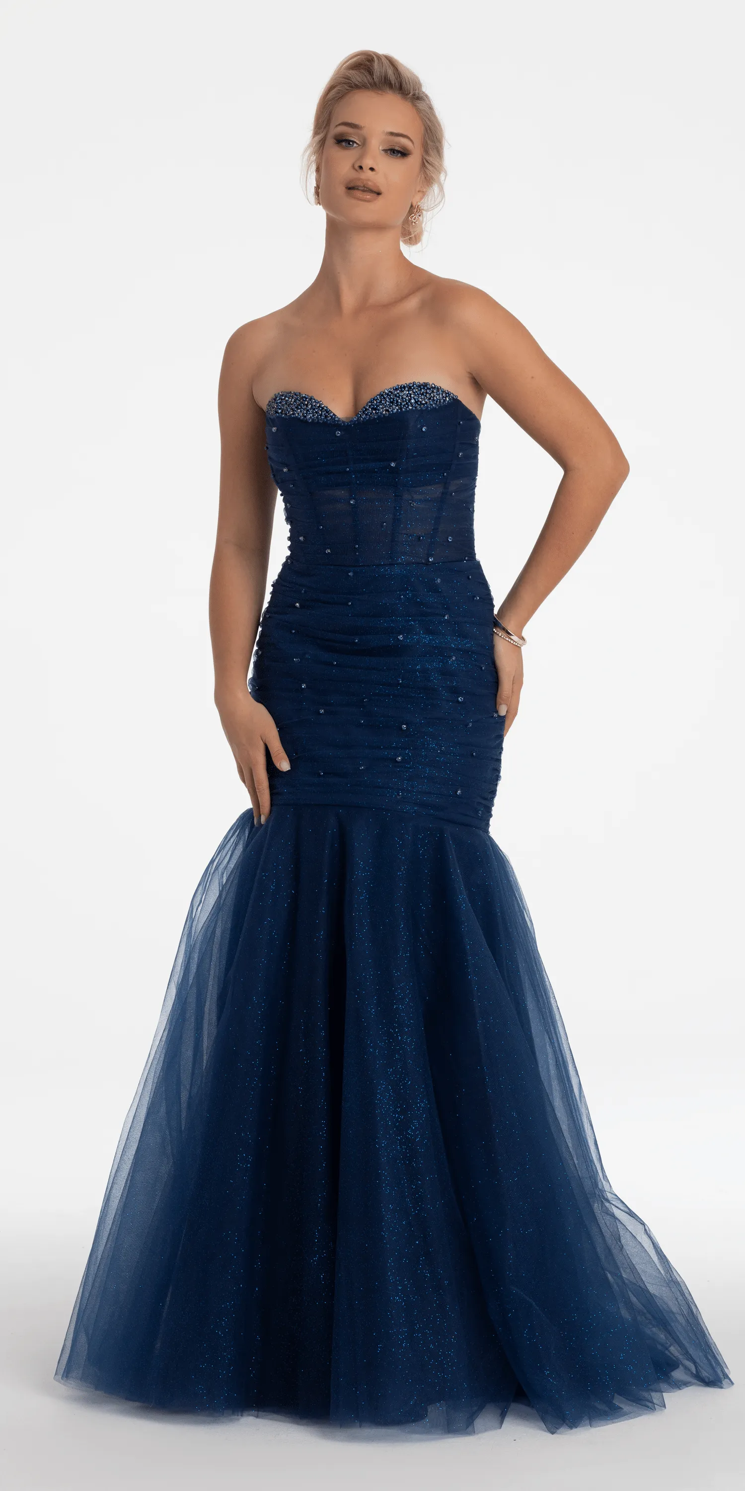 Sweetheart Sequin Glitter Mermaid Dress with Stone Accents
