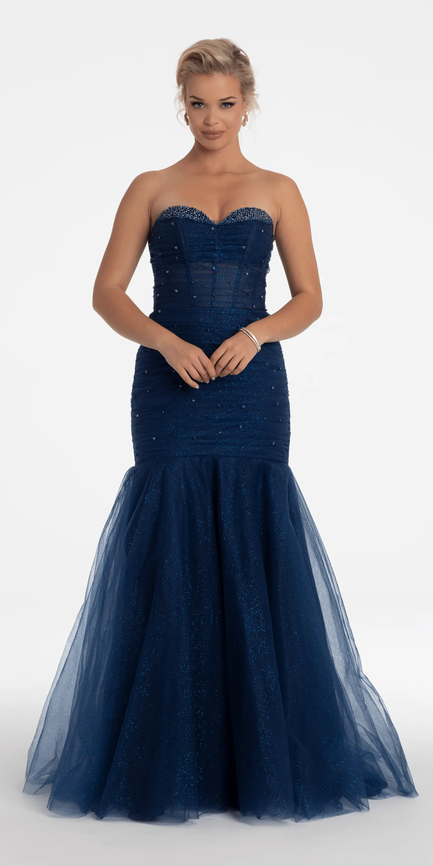 Sweetheart Sequin Glitter Mermaid Dress with Stone Accents