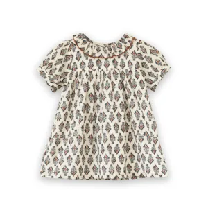 Toddler Emily dress with Lace trim | Teal and Brown Jewel Handblock