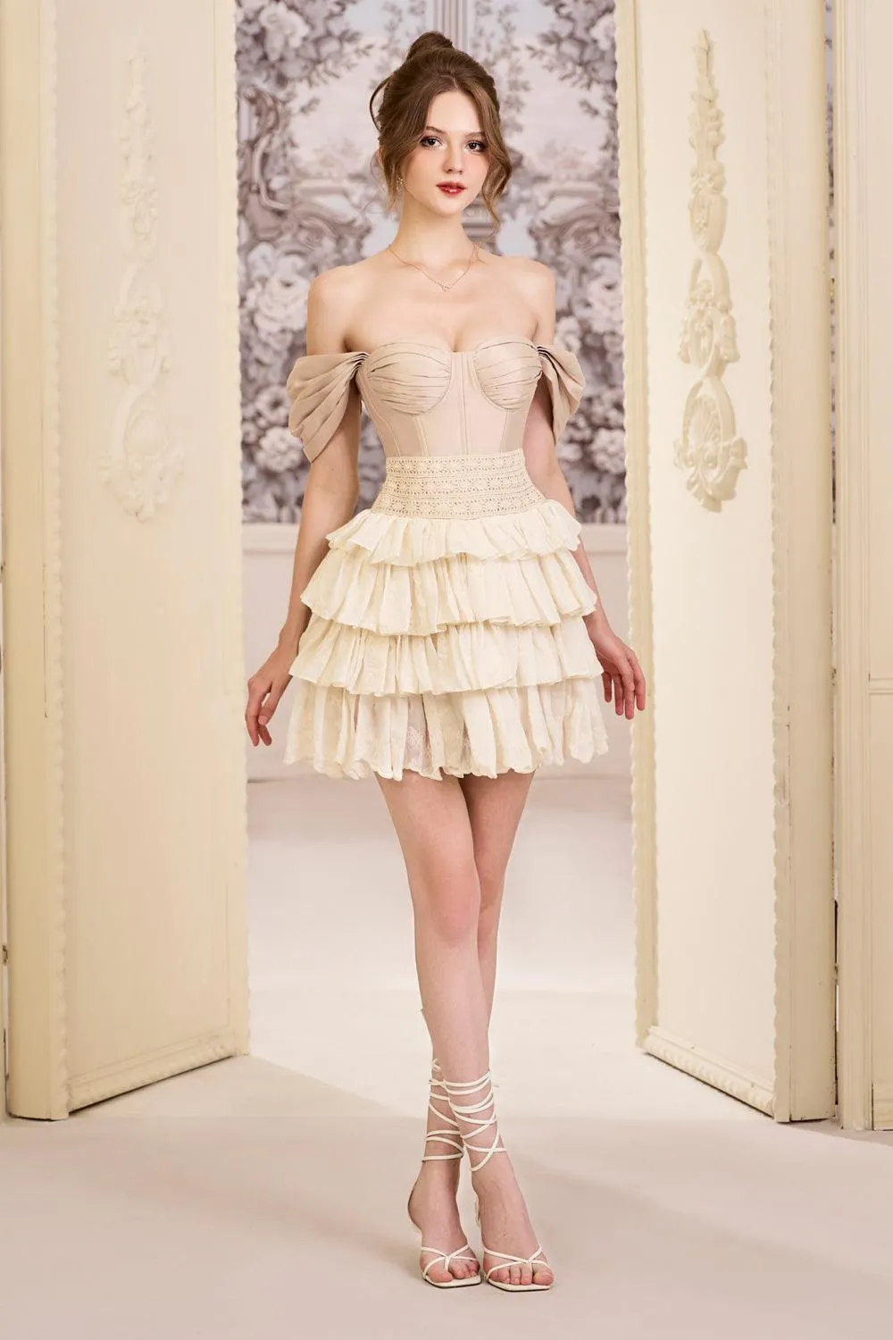 Trouble Layered Off-Shoulder Taffeta Silk Mini Dress