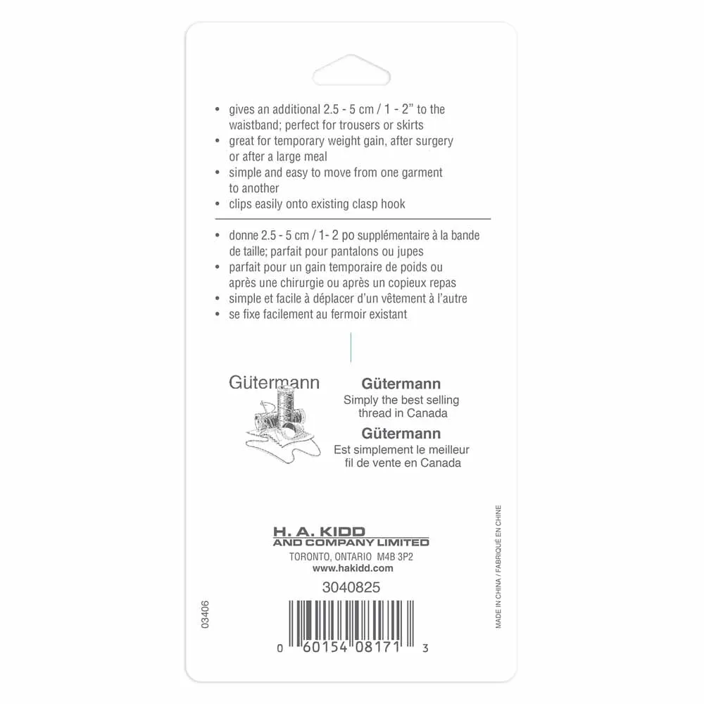 UNIQUE SEWING Waistband Extender with Hook - Black