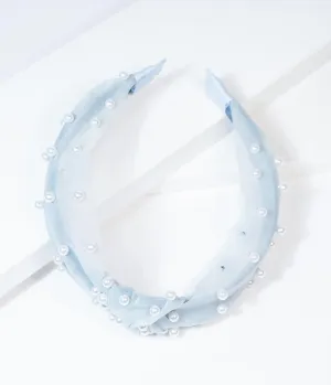 Unique Vintage Light Blue Mesh & Pearl Headband