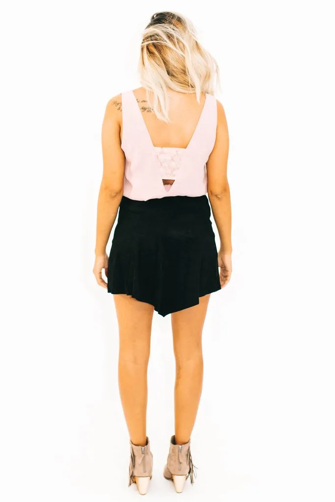 VEGAN SUEDE ASYMMETRICAL SKIRT
