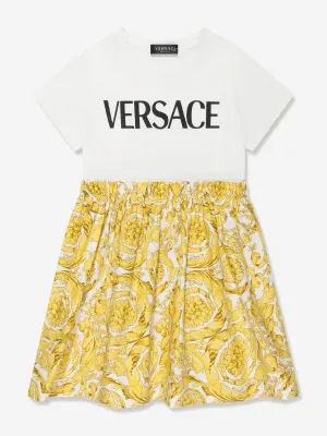 Versace Girls Barocco Logo Dress in White