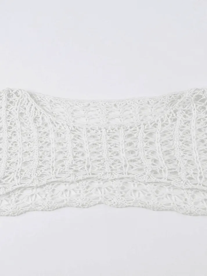 Wenkouban-Spring Casual Outfits Y2K Outfits Retro Hollow Short Knit Crop Top