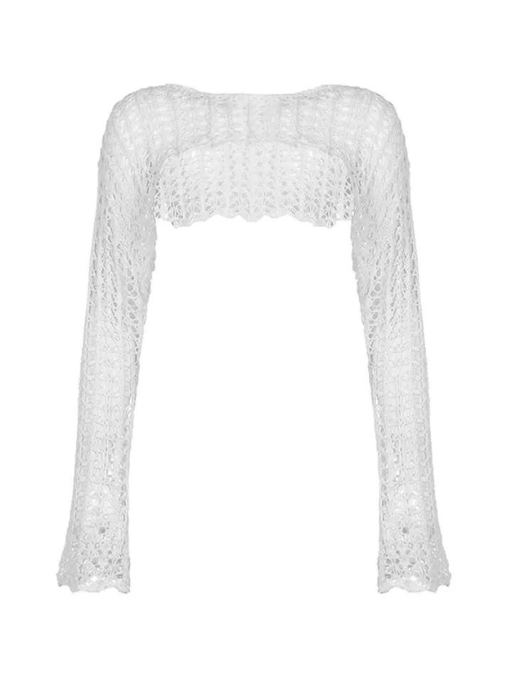 Wenkouban-Spring Casual Outfits Y2K Outfits Retro Hollow Short Knit Crop Top
