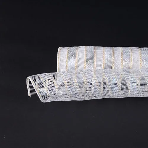 White - Deco Mesh Eyelash Metallic Design ( 21 Inch x 10 Yards )