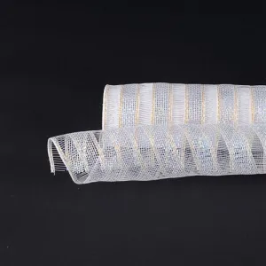 White - Deco Mesh Eyelash Metallic Design ( 21 Inch x 10 Yards )