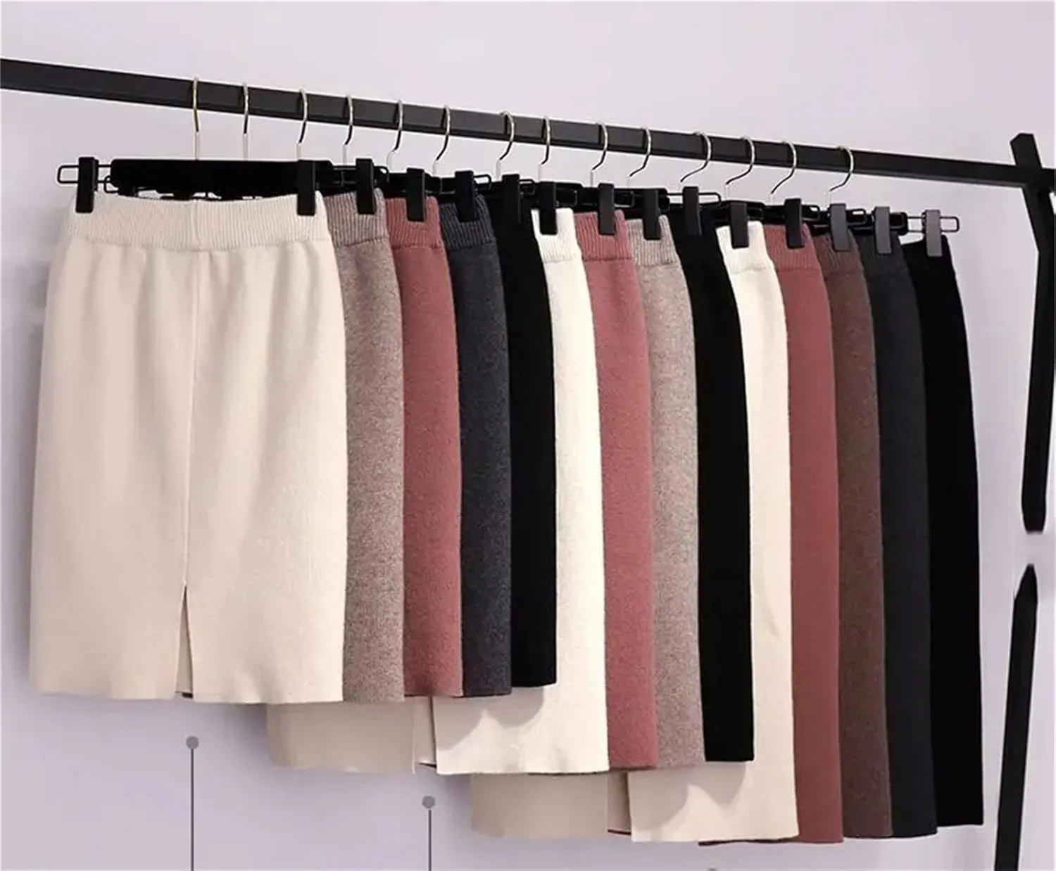Women Bodycon Split Pencil Skirt Autumn Winter Casual High Waist Slim Knit Skirts