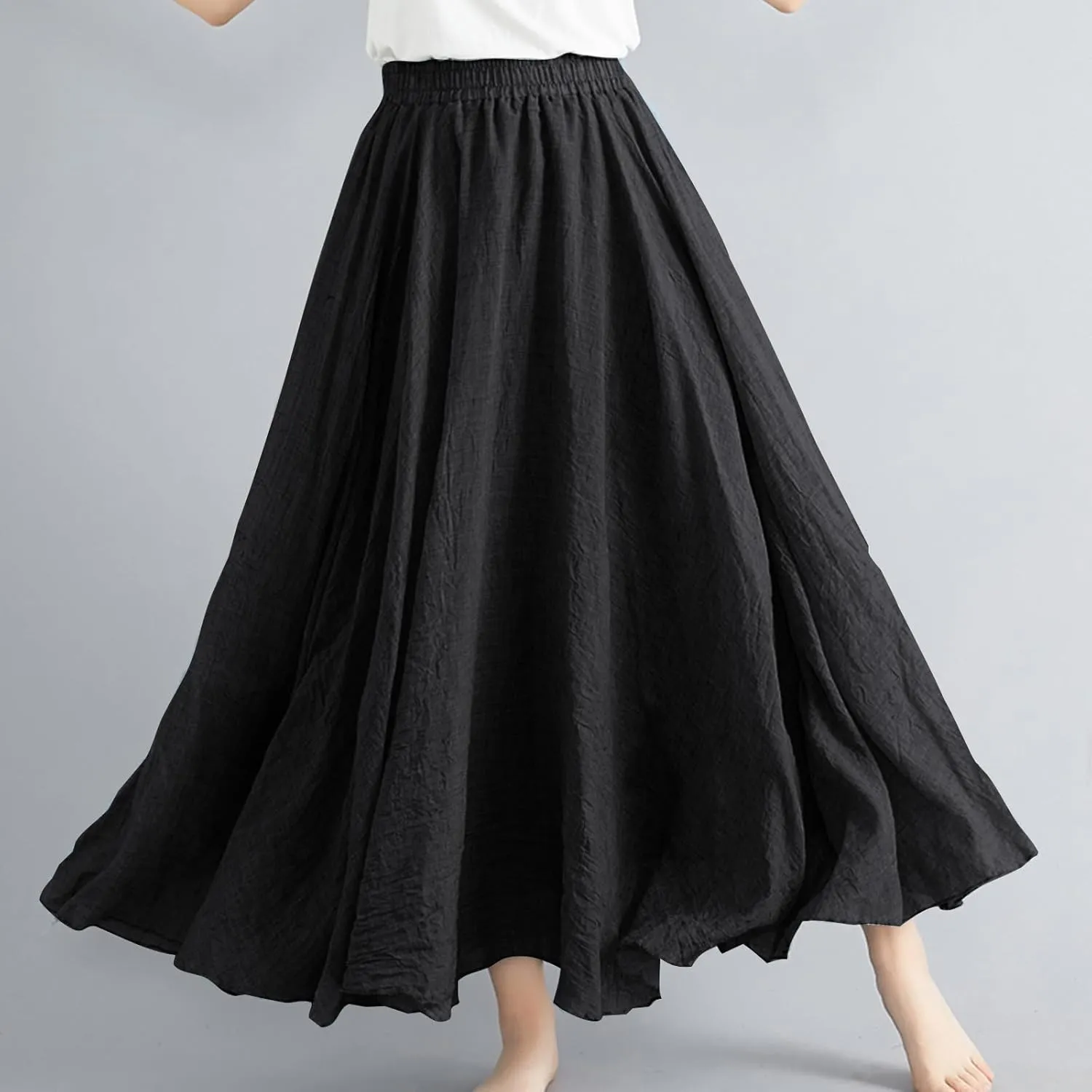 Women Lightweight Boho Maxi Skirts Flowy Beach Long Skirt Elastic Waist Pleated Swing Bohemian Skirts 2025 New