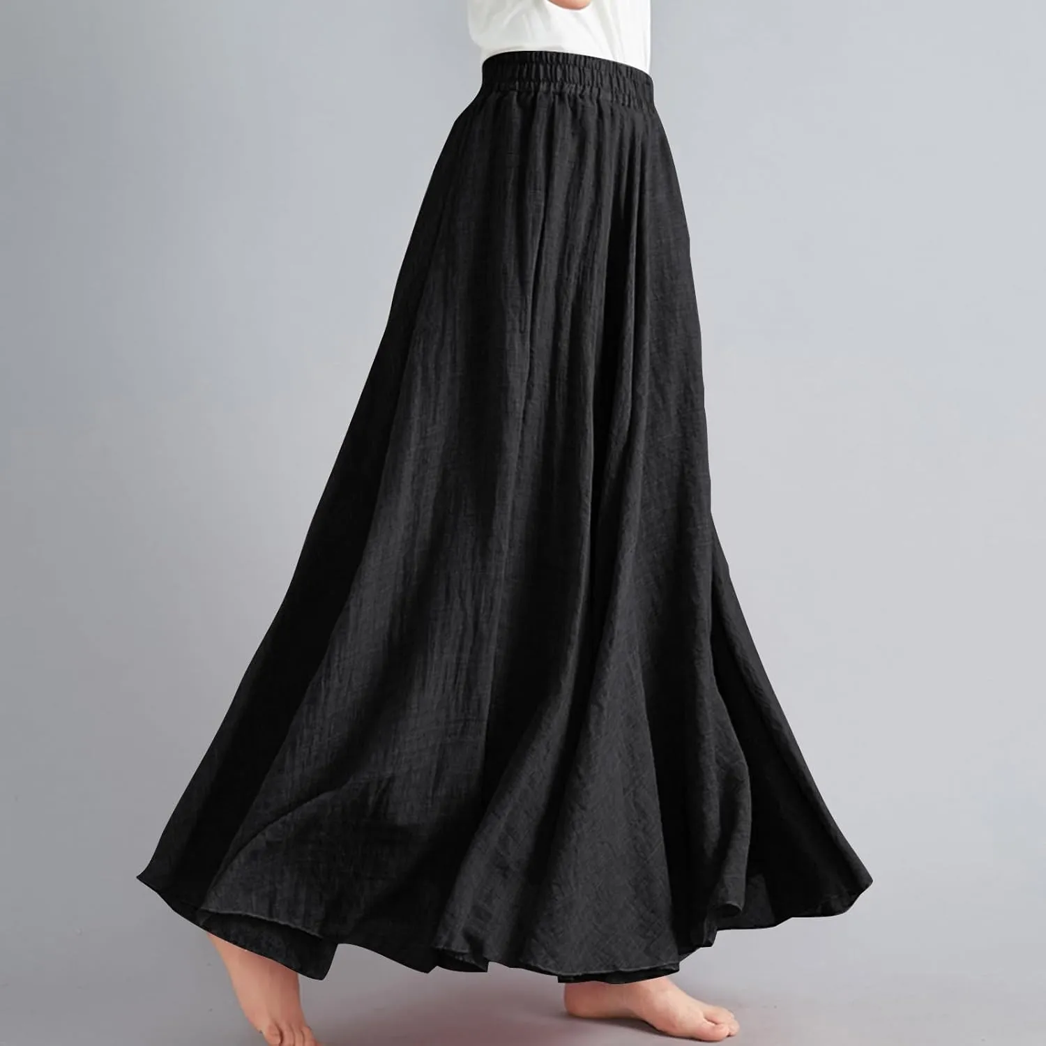 Women Lightweight Boho Maxi Skirts Flowy Beach Long Skirt Elastic Waist Pleated Swing Bohemian Skirts 2025 New