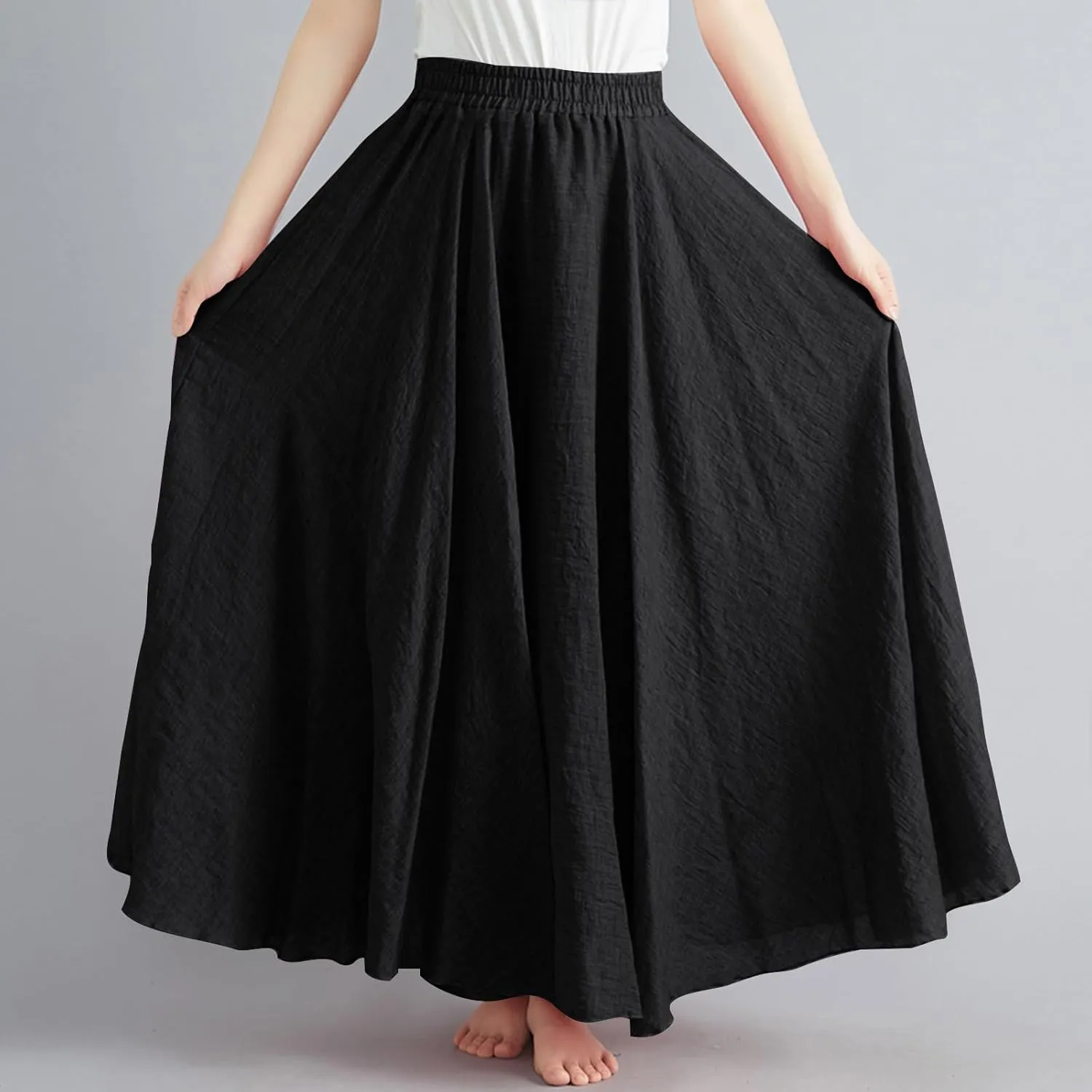 Women Lightweight Boho Maxi Skirts Flowy Beach Long Skirt Elastic Waist Pleated Swing Bohemian Skirts 2025 New