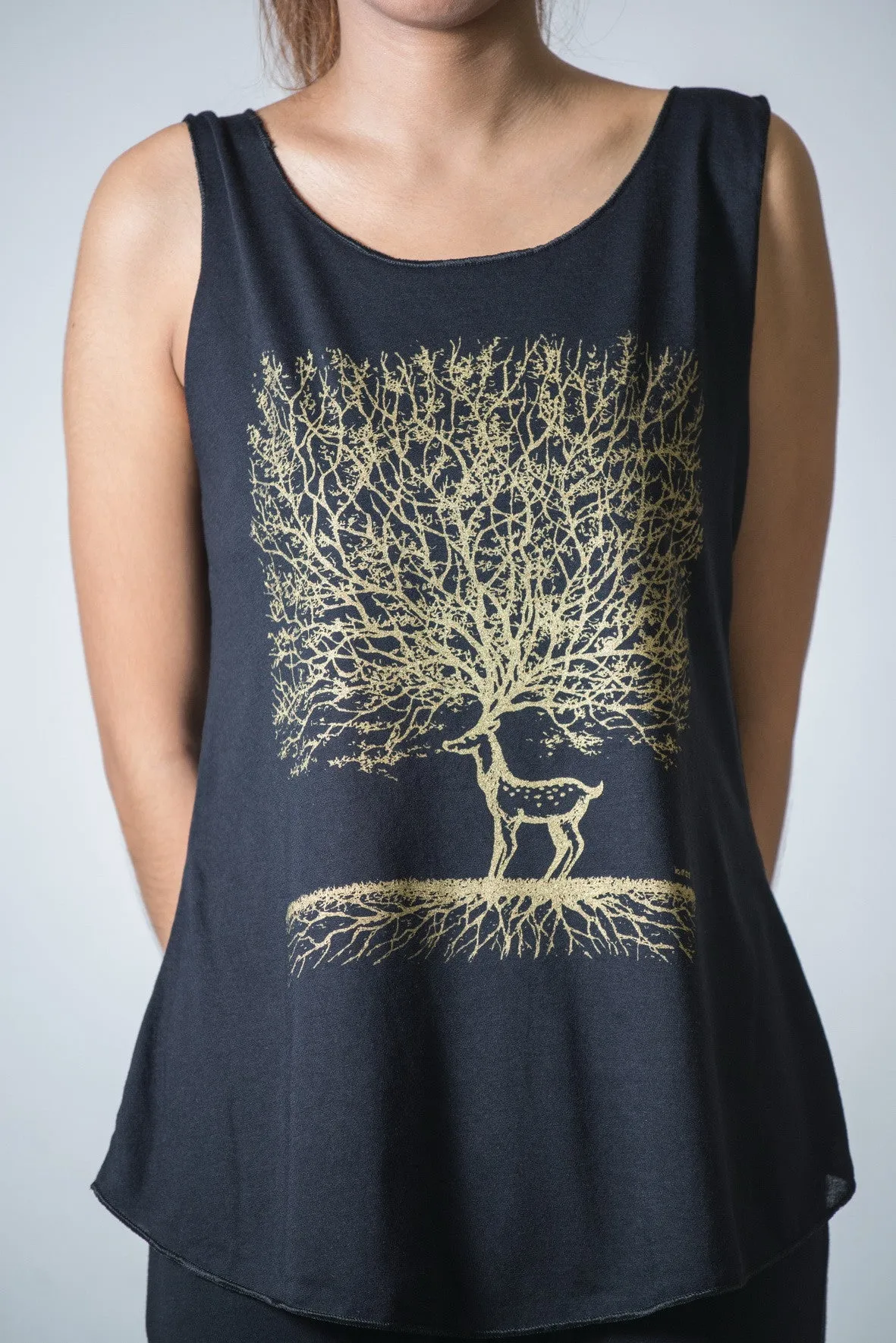 Womens Bambi Tree Tank Top in Black