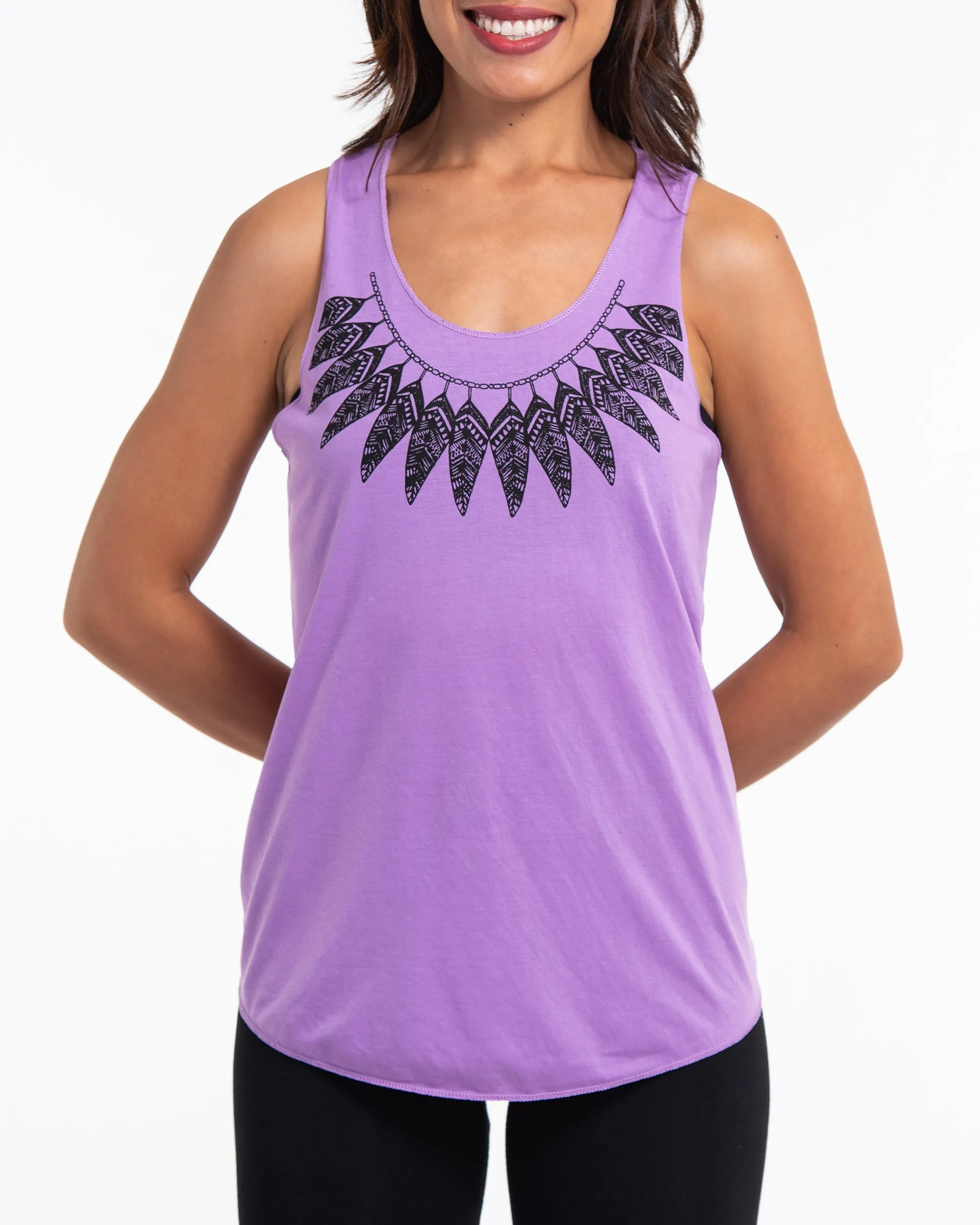 Womens Feather Necklace Tank Top in Violet
