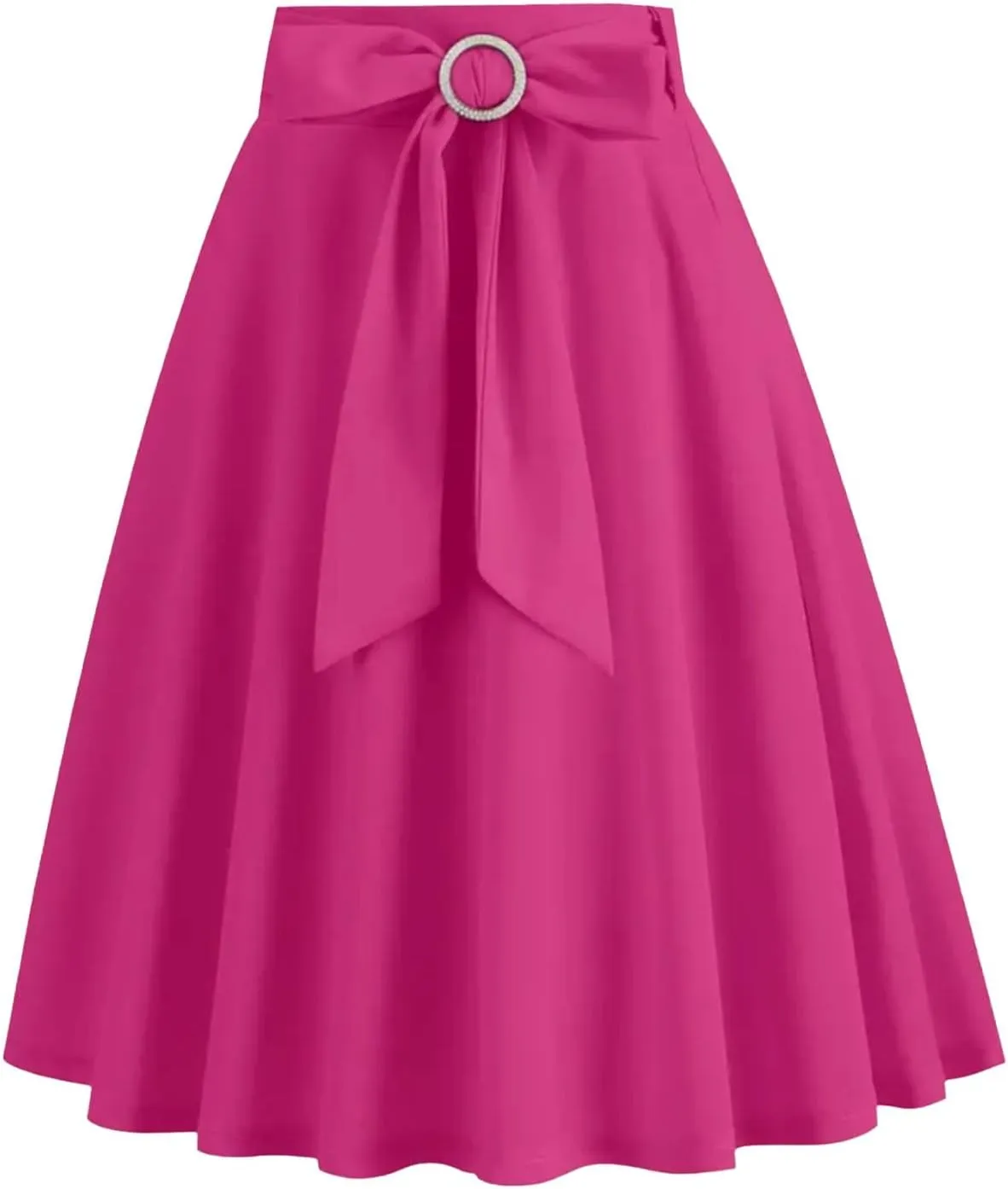Women's High Waist A-Line Pockets Skirt Skater Flared Midi Skirt Vinage Skirt with Pockets Knee-Length Skirt with Belt