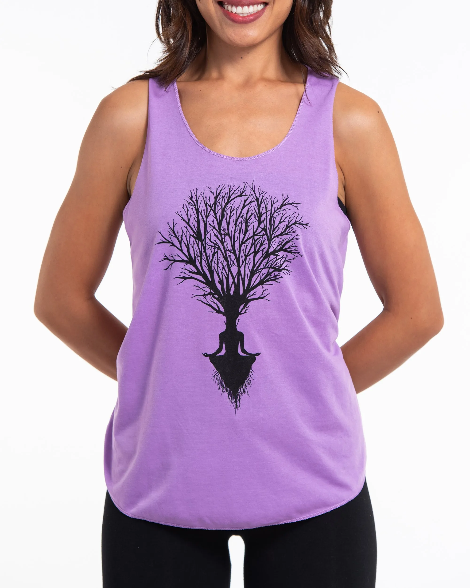 Womens Meditation Tree Tank Top in Violet