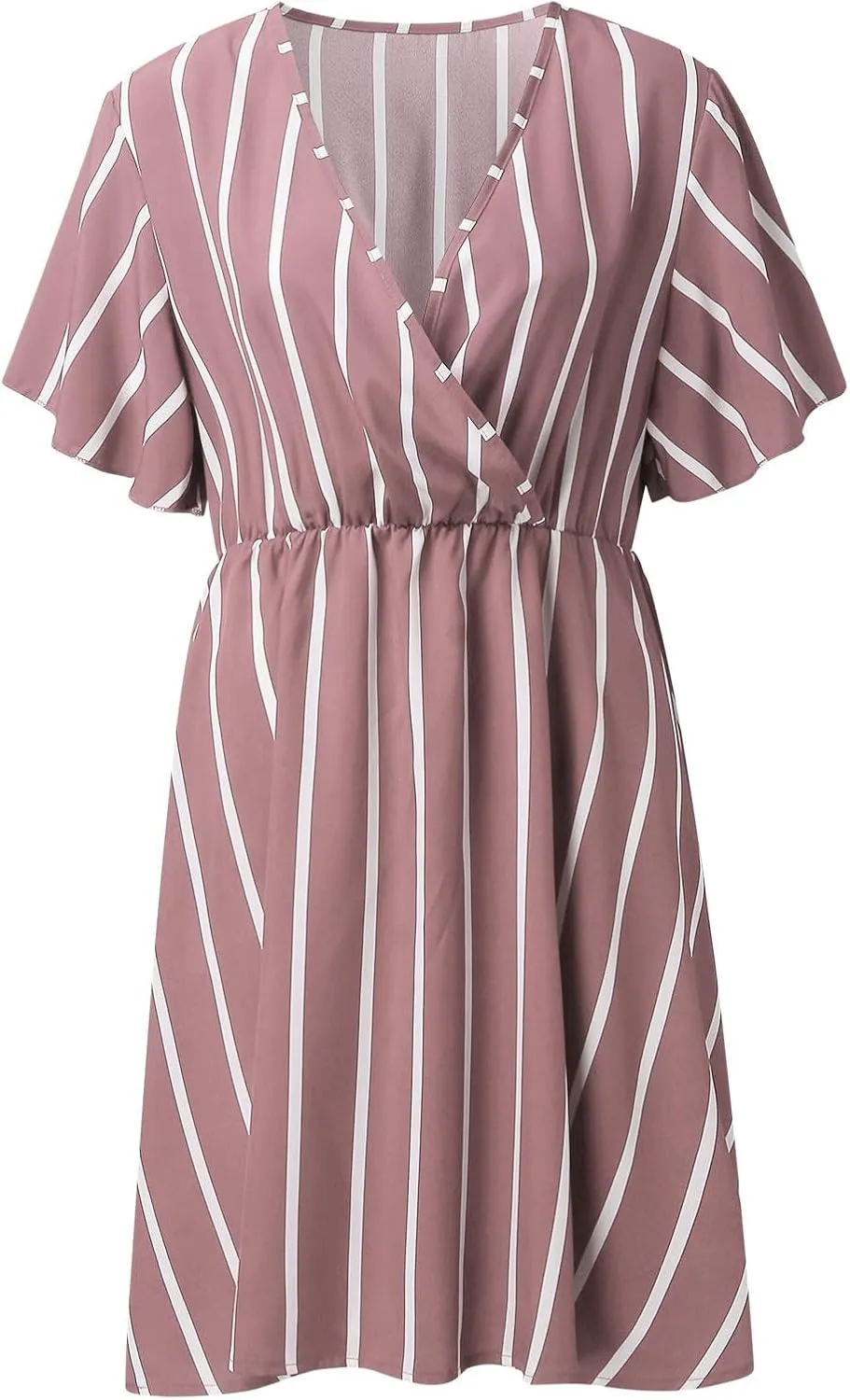 Women's Plus Size Dress Striped Print Wrap V Neck Short Sleeve A Line Dresses Summer Casual Tunic Fashion Dress