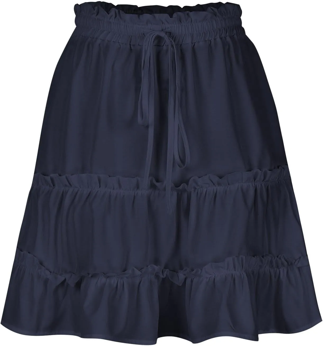 Women's Summer Boho Mini Skirt 2025 Elastic High Waist Drawstring Tiered Skirts Solid Color Pleated Beach Skirt