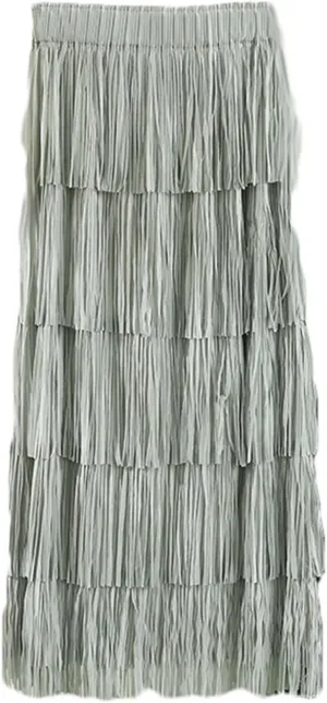 Women's Tassel High Waist Midi Skirts Solid Color Elegant Tiered Skirt Trendy A-Line Skirts Party Ankle Length Skirt