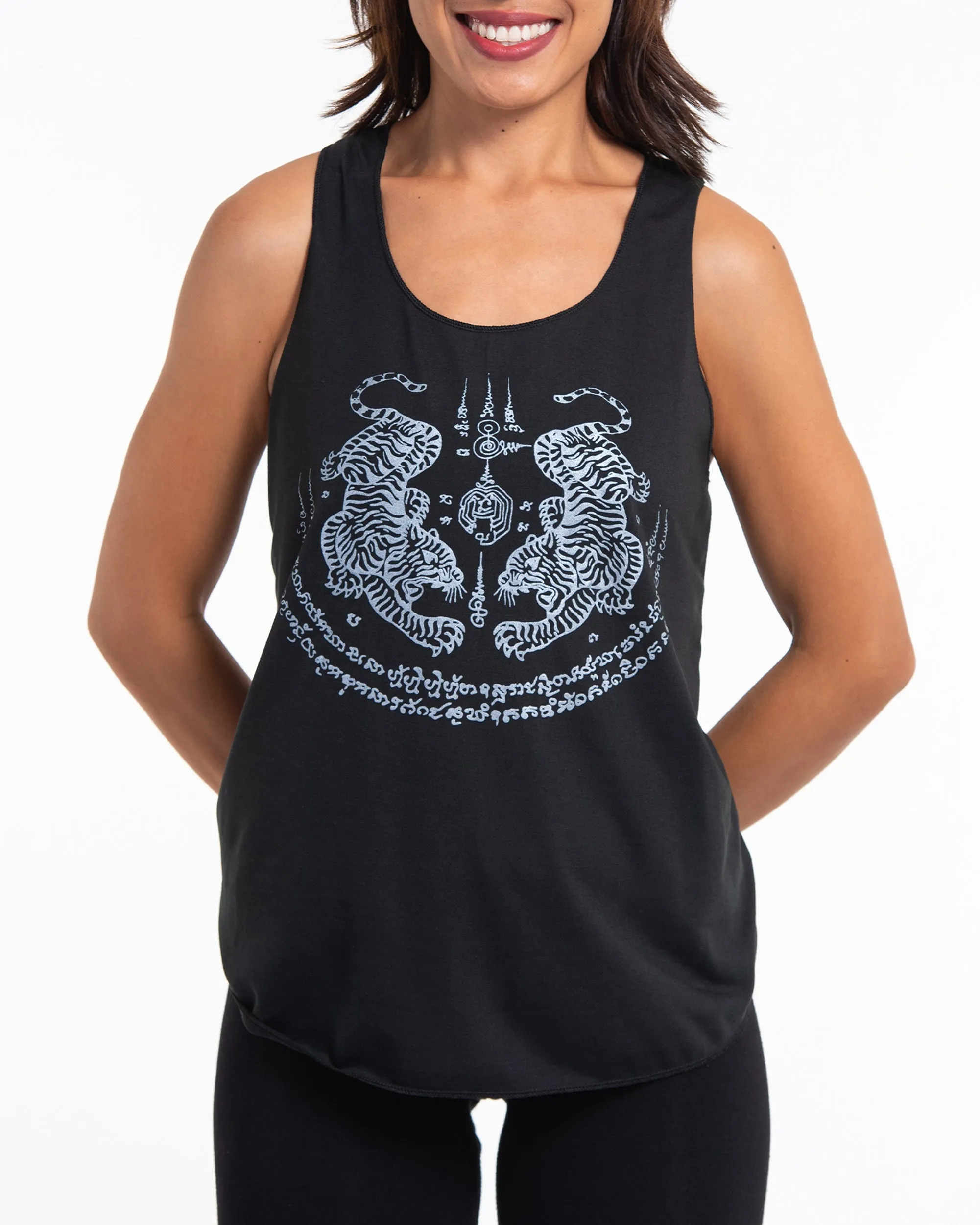 Womens Tiger Tattoo Tank Top in Black