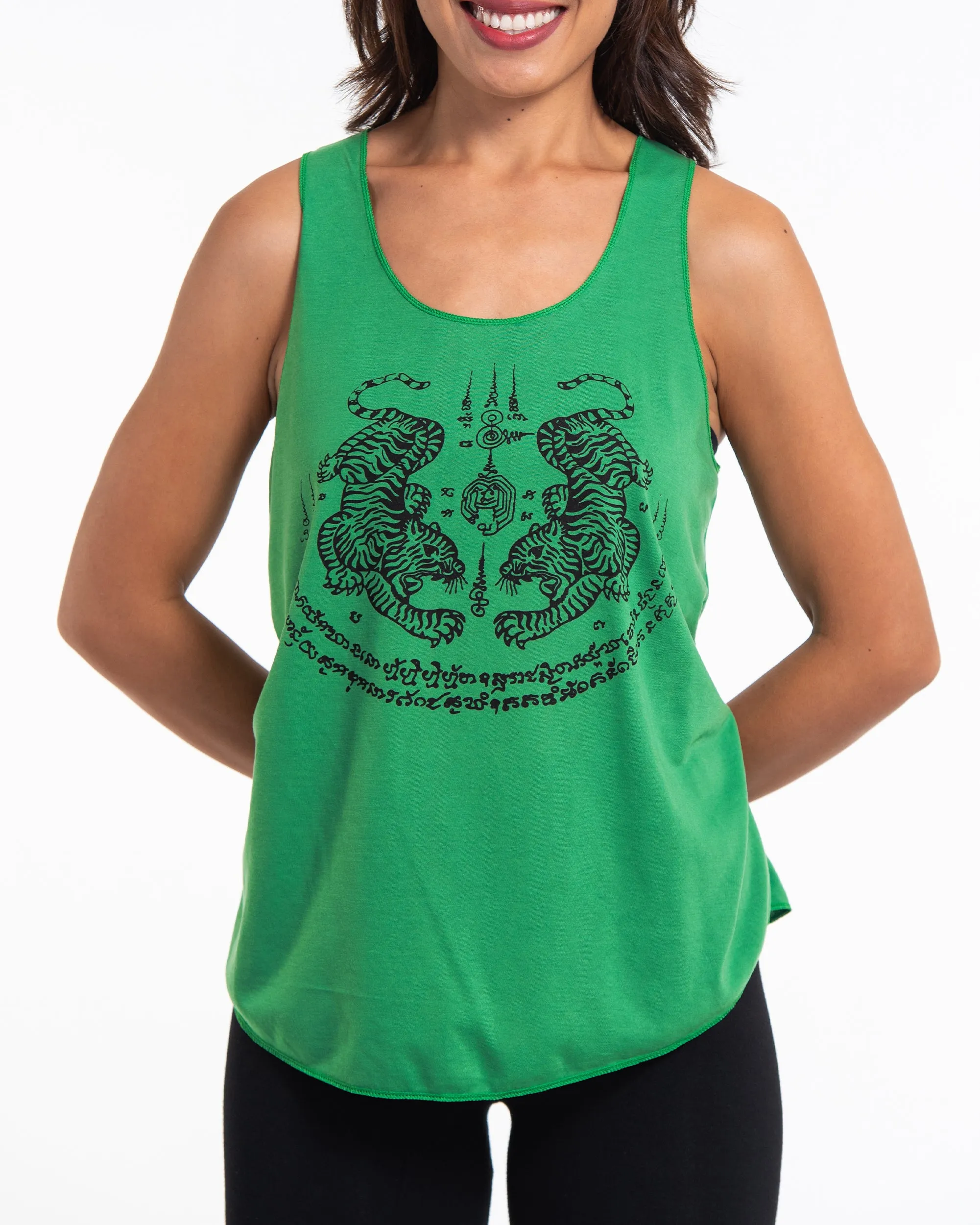 Womens Tiger Tattoo Tank Top in Green